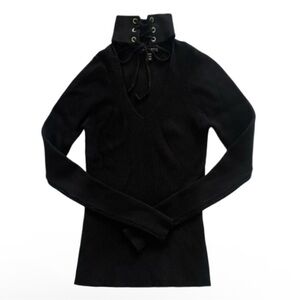 Rib Knit Lace Up Top